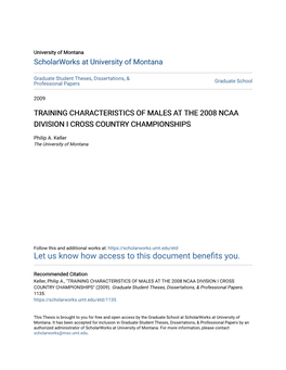 Training Characteristics of Males at the 2008 Ncaa Division I Cross Country Championships