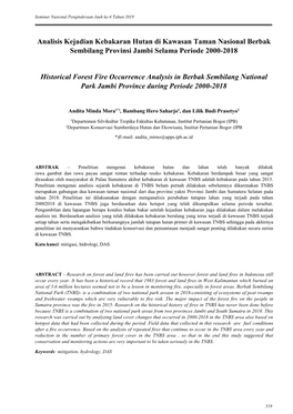Analisis Kejadian Kebakaran Hutan Di Kawasan Taman Nasional Berbak Sembilang Provinsi Jambi Selama Periode 2000-2018