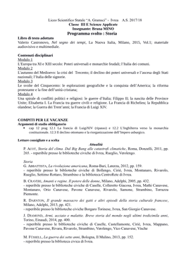 Programma Svolto : Storia Libro Di Testo Adottato Valerio Castronovo, Nel Segno Dei Tempi, La Nuova Italia, Milano, 2015, Vol.1; Materiale Audiovisivo E Multimediale