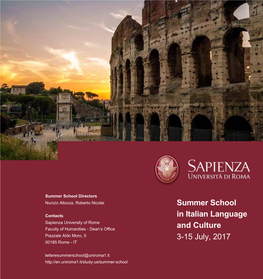 Summer School in Italian Language and Culture 3-15 July, 2017