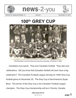 Advanced, Vol. XV Edition 13, 100Th Grey Cup, November 19, 2012.Indd