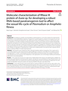 Molecular Characterization of Rnase III Protein of Asaia Sp. for Developing a Robust Rnai-Based Paratransgensis Tool to Affect T