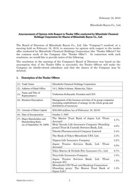 February 16, 2010 Mitsubishi Rayon Co., Ltd