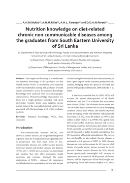 Nutrition Knowledge on Dietrelated Chronic Non Communicable