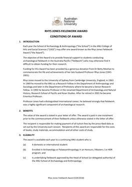 Rhys Jones Fieldwork Award Conditions of Award