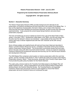 Draft June 23, 2019 Prepared by the Cranford Historic Preservation