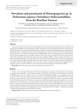 (Testudines: Podocnemididae) from the Brazilian Amazon Prevalência E Parasitemia De Haemogregarina Sp