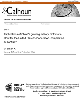 Implications of China's Growing Military Diplomatic Clout for the United States: Cooperation, Competition Or Conflict?