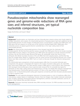Pseudoscorpion Mitochondria Show Rearranged Genes and Genome