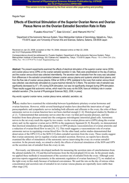 Effects of Electrical Stimulation of the Superior Ovarian Nerve and Ovarian Plexus Nerve on the Ovarian Estradiol Secretion Rate in Rats