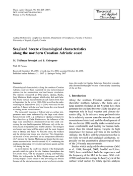 Sea=Land Breeze Climatological Characteristics Along the Northern Croatian Adriatic Coast