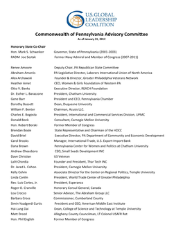 Commonwealth of Pennsylvania Advisory Committee As of January 31, 2012