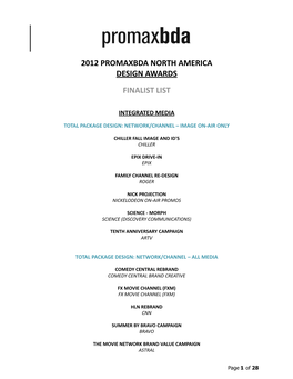 2012 Promaxbda North America Design Awards Finalist List