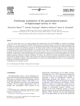 Cholinergic Modulation of the Spatiotemporal Pattern of Hippocampal Activity in Vitro