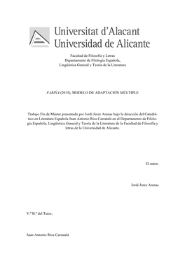 Facultad De Filosofía Y Letras Departamento De Filología Española, Lingüística General Y Teoría De La Literatura FARIÑA (