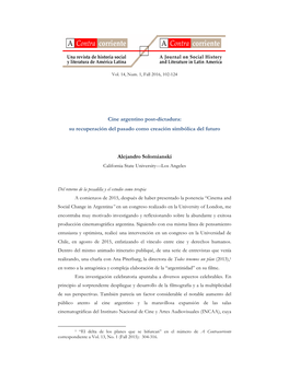 Cine Argentino Post-Dictadura: Su Recuperación Del Pasado Como Creación Simbólica Del Futuro