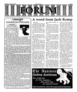 A Word from Jack Kemp Dear Editor: Food, Clothing and Shelter Com­ Smaller, More Efficient Govern­ in Less Than One Month, You Bined