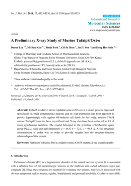 A Preliminary X-Ray Study of Murine Tnfaip8/Oxi-Α