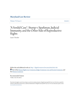 Stump V. Sparkman, Judicial Immunity, and the Other Side of Reproductive Rights Laura T