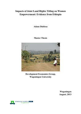 Impacts of Joint Land Rights Titling on Women Empowerment: Evidence from Ethiopia