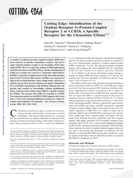 Chemokine Eskine CCR10, a Specific Receptor for the Receptor G