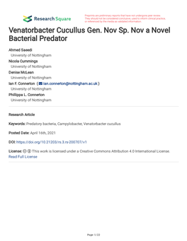 Venatorbacter Cucullus Gen. Nov Sp. Nov a Novel Bacterial Predator