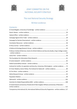 Joint Committee on the National Security Strategy: Priorities for the 2015 NSS