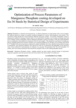 Optimization of Process Parameters of Manganese Phosphate Coating Developed On