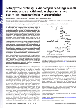 Tetrapyrrole Profiling in Arabidopsis Seedlings Reveals That Retrograde Plastid Nuclear Signaling Is Not Due to Mg-Protoporphyrin IX Accumulation