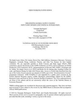 Nber Working Paper Series Organizing Global Supply