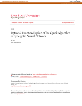 Potential Function Explain of the Quick Algorithm of Synergetic Neural Network Jie Bao Iowa State University