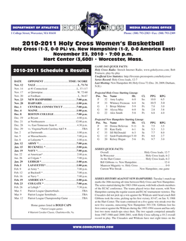 2010-2011 Holy Cross Women's Basketball