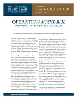 Operation Moshtarak: Preparing for the Battle of Marjah