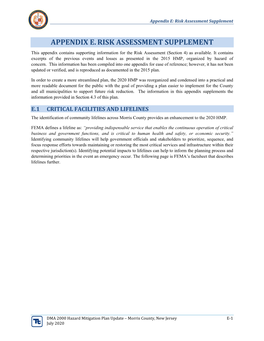 APPENDIX E. RISK ASSESSMENT SUPPLEMENT This Appendix Contains Supporting Information for the Risk Assessment (Section 4) As Available