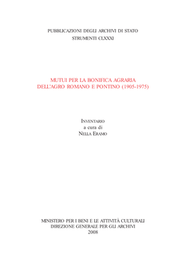 Mutui Per La Bonifica Agraria Dell'agro Romano E Pontino