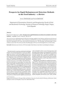 Prospects for Rapid Bioluminescent Detection Methods in the Food Industry – a Review