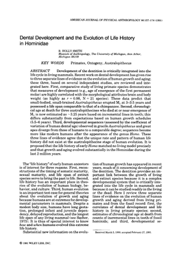 Dental Development and the Evolution of Life History in Hominidae