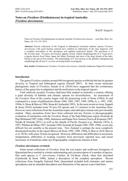 Notes on Fissidens (Fissidentaceae) in Tropical Australia: Fissidens Darwinianus