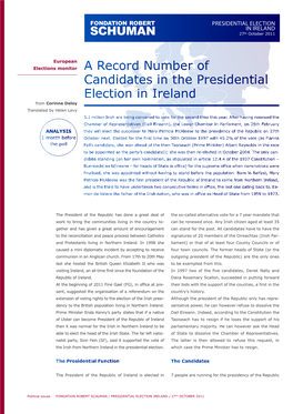 PRESIDENTIAL ELECTION in IRELAND 27Th October 2011