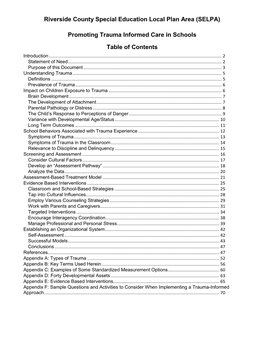 Promoting Trauma Informed Care in Schools Table of Contents