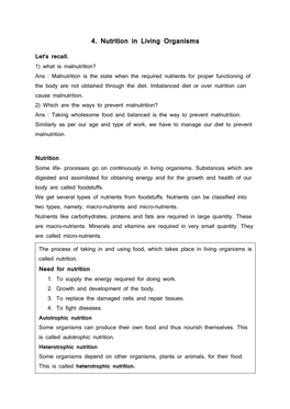 4. Nutrition in Living Organisms