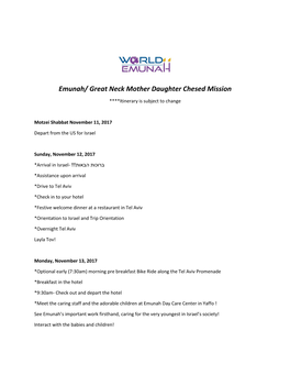 Emunah/ Great Neck Mother Daughter Chesed Mission