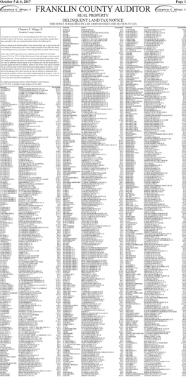 Franklin County Auditor Real Property Delinquent Land Tax Notice This Notice Is Required by Law (Ohio Revised Code Section 5721.03)