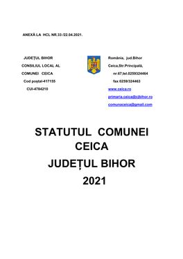 Statut Uat Comuna Ceica ,Actualizat 22.04.2021