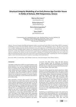 Structural Integrity Modelling of an Early Bronze Age Corridor House in Helike of Achaea, NW Peloponnese, Greece