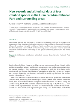 New Records and Alti Tud Inal Data of Four Colubrid Species in the Gran