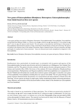 Hemiptera: Heteroptera: Enicocephalomorpha) from Sabah Based on Three New Species