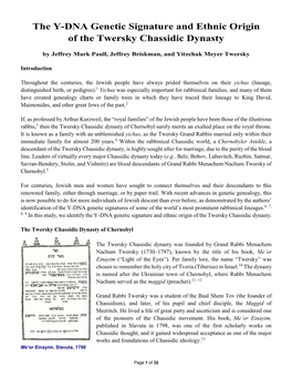 The Y-DNA Genetic Signature and Ethnic Origin of the Twersky Chassidic Dynasty