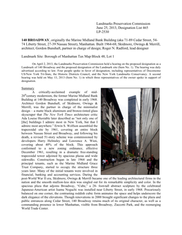 Landmarks Preservation Commission June 25, 2013, Designation List 465 LP-2530