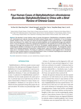 Four Human Cases of Diphyllobothrium Nihonkaiense (Eucestoda: Diphyllobothriidae) in China with a Brief Review of Chinese Cases